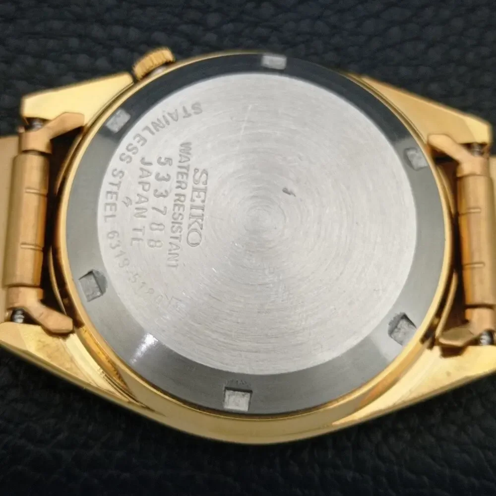 Vintage 1970 Seiko Automatic Mens Gold Watch W/daydate & Black accents